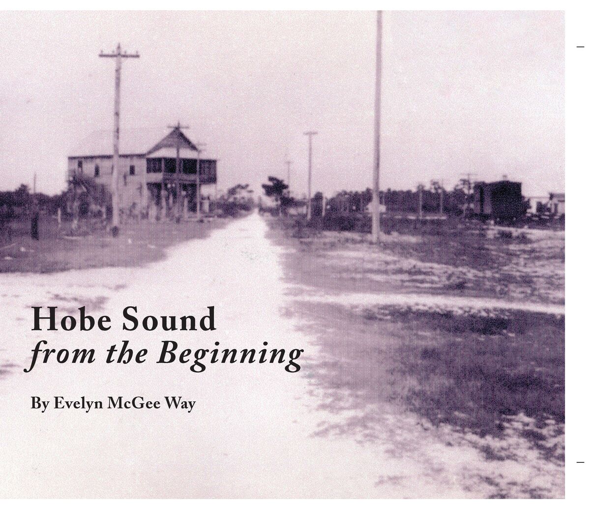 Front cover of Hobe Sound from the Beginning, showing a vintage photograph of the Godfrey General Store on Alternate A1A with the title in cream lettering against a soft lavender sky.