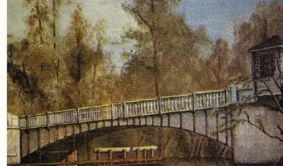 Painted view of the old Loxahatchee swing bridge, looking across the inlet.